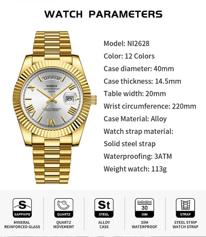 NIBOSI Brand Original Stainless Steel Quartz Watches For Men Luxury Date Display Luminous Fashion Men's Watch Relogios Masculino